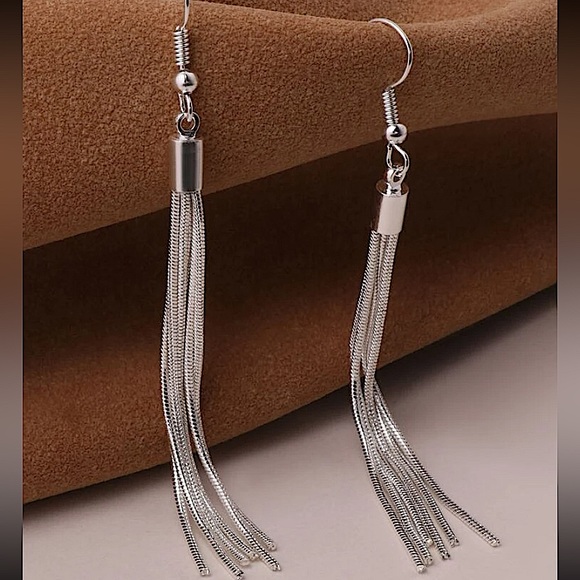 Sterling Silver Plated Tassel Drop Dangle Earrings - Picture 2 of 9